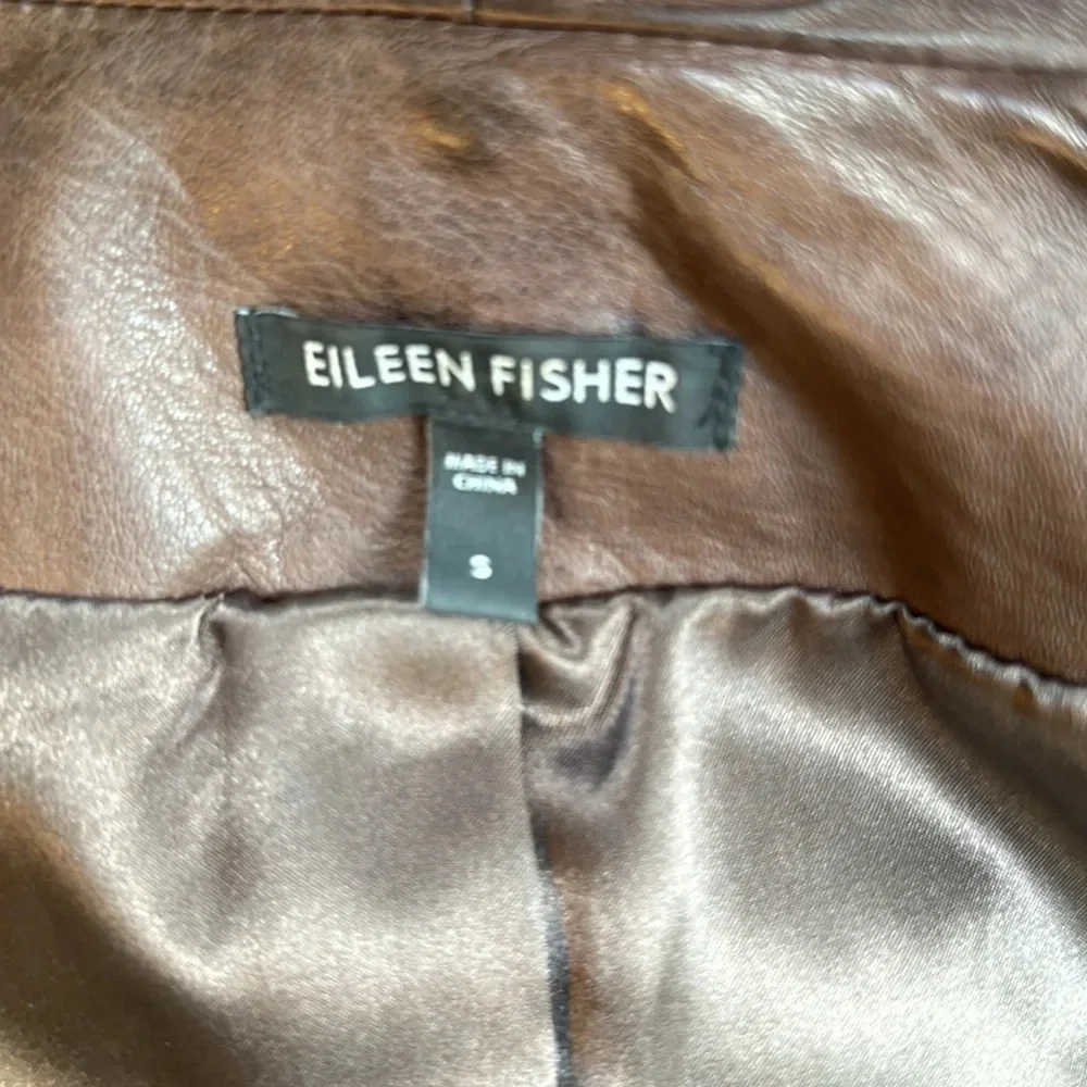 Eileen Fisher Vintage Open Brown Leather Jacket, Size Small, EUC - Picture 9 of 9